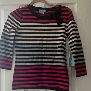 CeCe Women's Striped Sweater - Pink, Black, and Cream